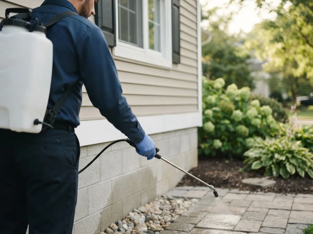 Pest control technician inspecting a home in Northport, NY